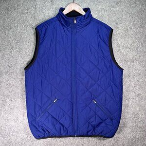 Antigua Quilted Vest Womens Sz L Blue Sleeveless Full Zip Lightweight Activewear